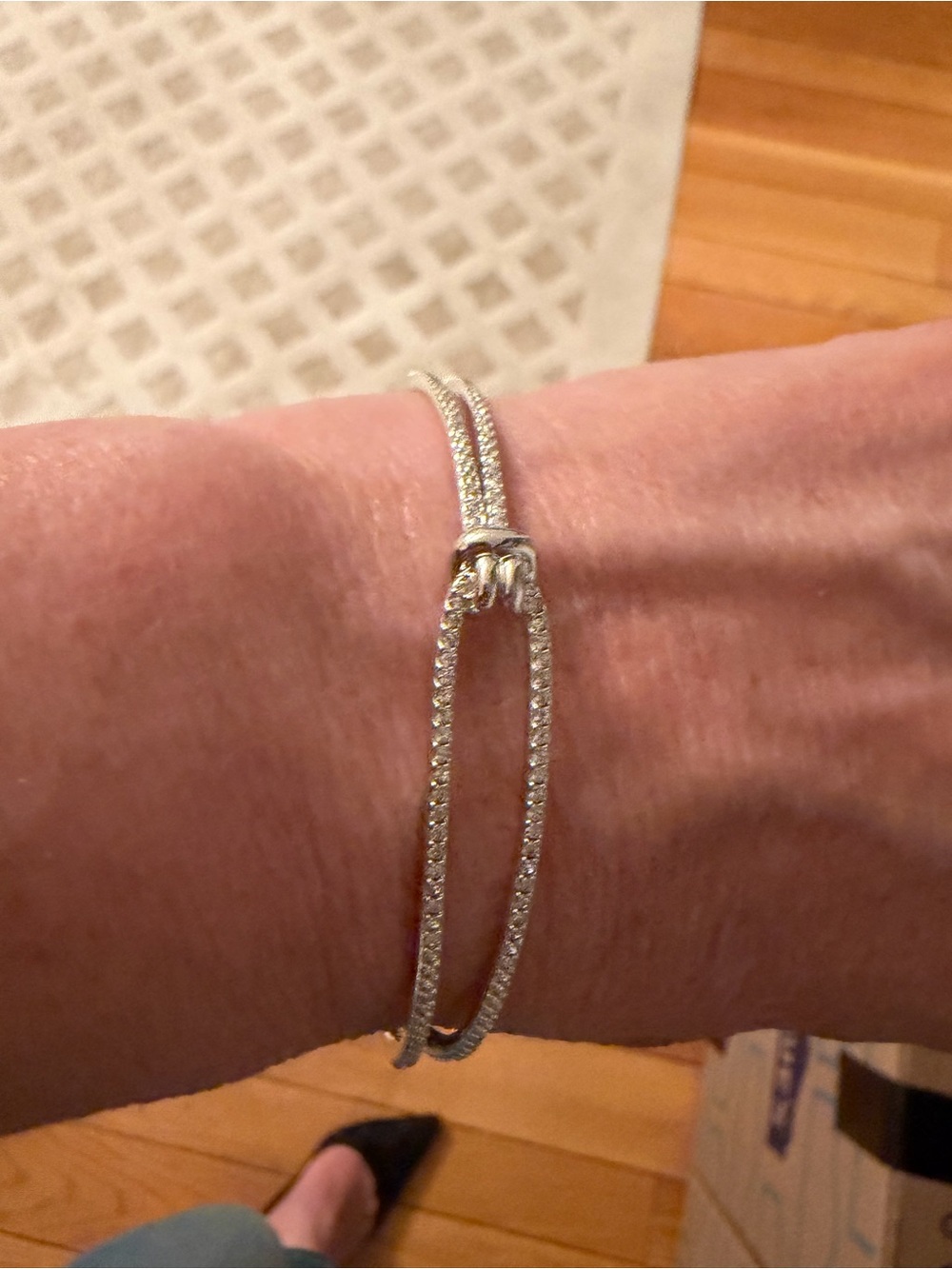 Swarovski Lifelong Silver Pavé Crystal Horsebit Bracelet Double Row Adjustable